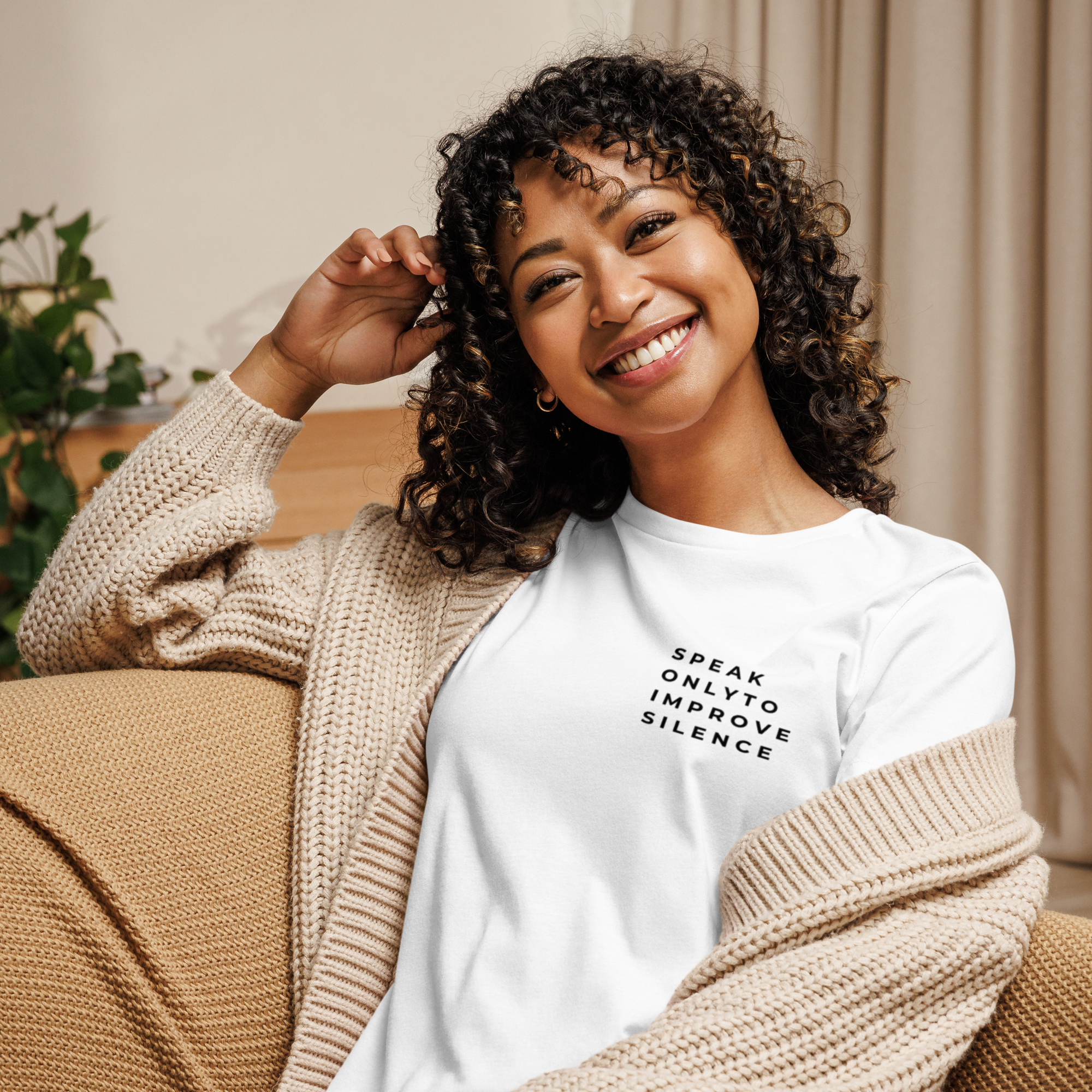 Minimalist slogan t-shirt styled with neutral everyday apparel