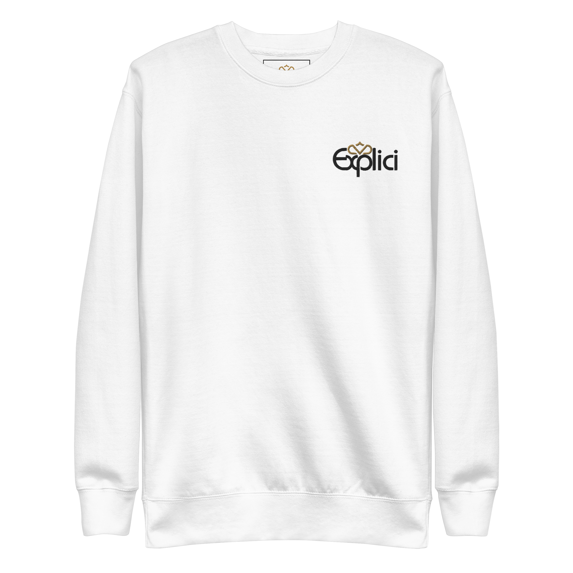 Explici minimalist logo sweatshirt in white with small chest embroidered logo and crown detail