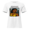 Urban Heroine Superwoman Tee minimalist streetwear with comic-style artwork of a woman in a yellow top against a city skyline and bold text above.