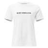 Quiet Rebellion minimalist slogan t-shirt in white with centered black matte typography