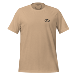 Tan minimalist essential t-shirt with embroidered Crown emblem on upper-left chest