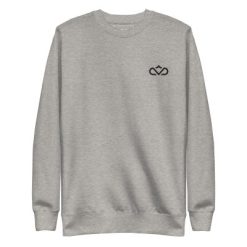 Front view of grey minimalist essential sweatshirt with small Crown emblem
