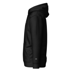 Black Explici EXP 01 hoodie with small embroidered emblem on left wrist