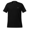 Black minimalist essential t-shirt with embroidered EXP typography on upper-left chest