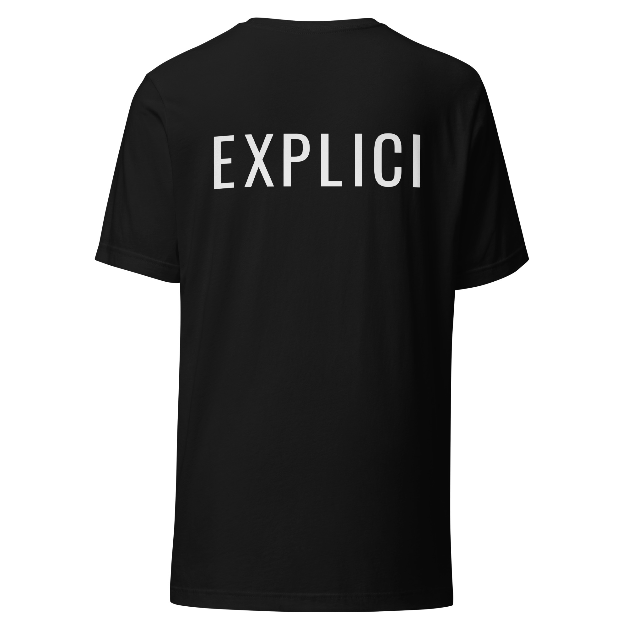 Explici EXPLICI 01 minimalist logo t-shirt in black with full back EXPLICI wordmark